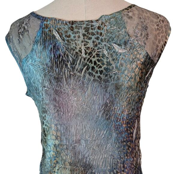 KOMAROV Metallic Mixed Print Maxi Dress Cap Sleeve V-Neck Maximalist Mermaid - Picture 6 of 7